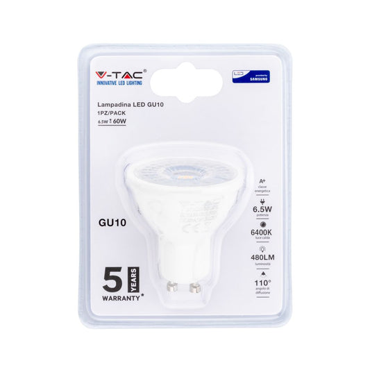 Faretto LED Chip Samsung GU10 6,5W 6400K (Blister 1 Pezzo)