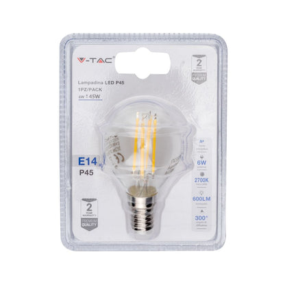 Lampadina LED E14 6W P45 Filamento 2700K (Blister 1 Pezzo)