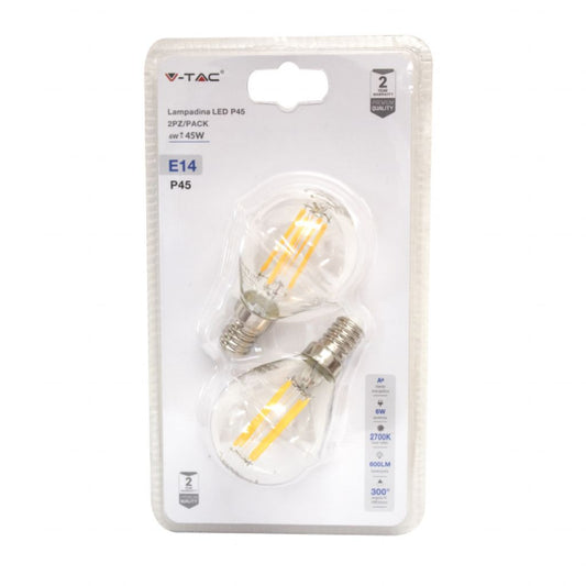 VT-2416 6W P45 FILAMENT BULB-CLEAR COVER  COLORCODE:2700K E14 2PC BLISTER PACK