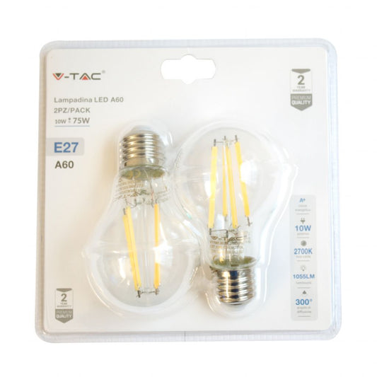 A65-E27-10W-FILAMENT CLEAR COVER-2700K 2PCS BLISTER PACK
