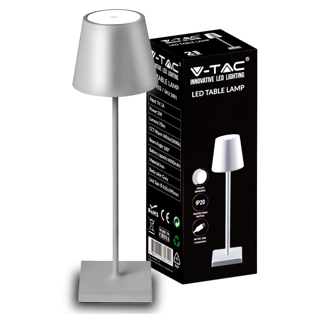 3W Led Table Lamp Rechargeable Touch Dimmable Grey Body 4000K