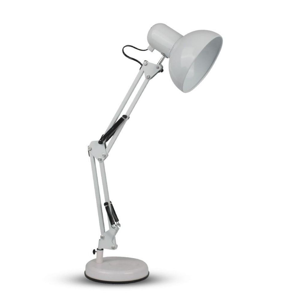 Designer Table Lamp With Adjustable Metal Bracket + Switch & E27 Holder - White
