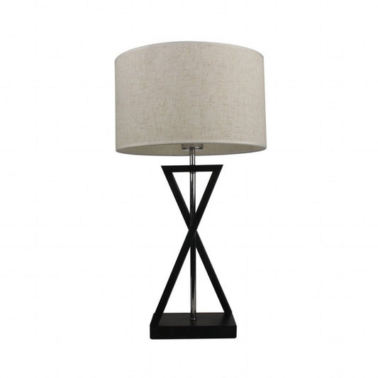 Designer Table Lamp E27 With Ivory Lamp Shade Black Base + Switch Round