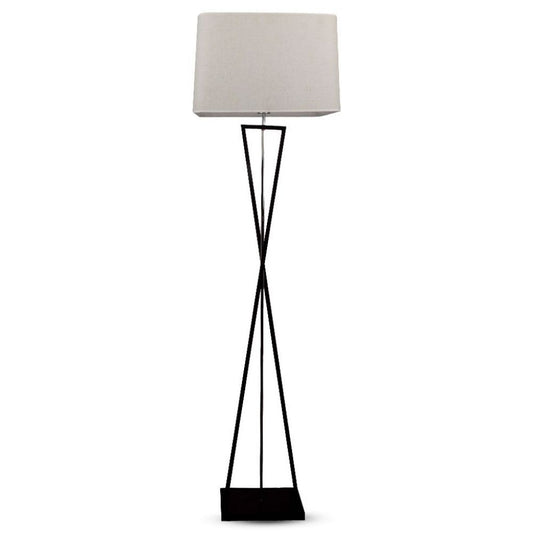 Designer Floor Lamp With Ivory Lampshade Black Square Black Metal Canopy + Switch