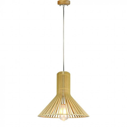 Wooden Pendant Light With Chrome Decorative Cap + Canopy + Lampshade Cone D350*H310MM