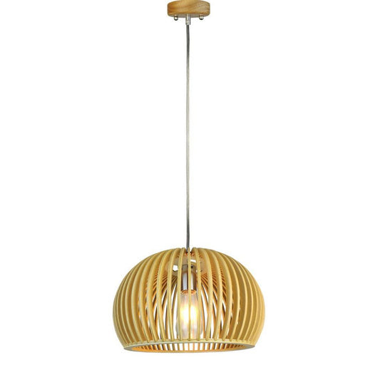 Wooden Pendant Light With Chrome Decorative Cap + Canopy + Lampshade Big RoundD330*H220MM