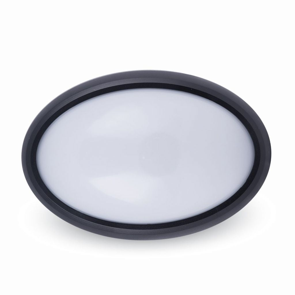 12W Oval Dome Light Fitting Black Body Round 4500K IP65