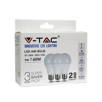 LED Bulb - 9W A60 E27 2700K - Saver Pack (Box 3 pezzi)