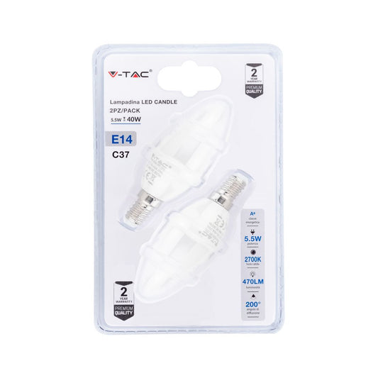 LED Bulb - 5.5W E14 Candle 2700K (Blister 2 pezzi)