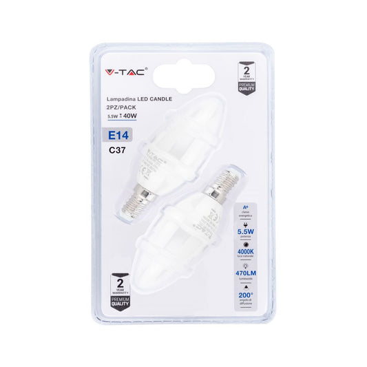 LED Bulb - 5.5W E14 Candle 4000K (Blister 2 pezzi)