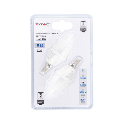 LED Bulb - 5.5W E14 Candle 6400K (Blister 2 pezzi)