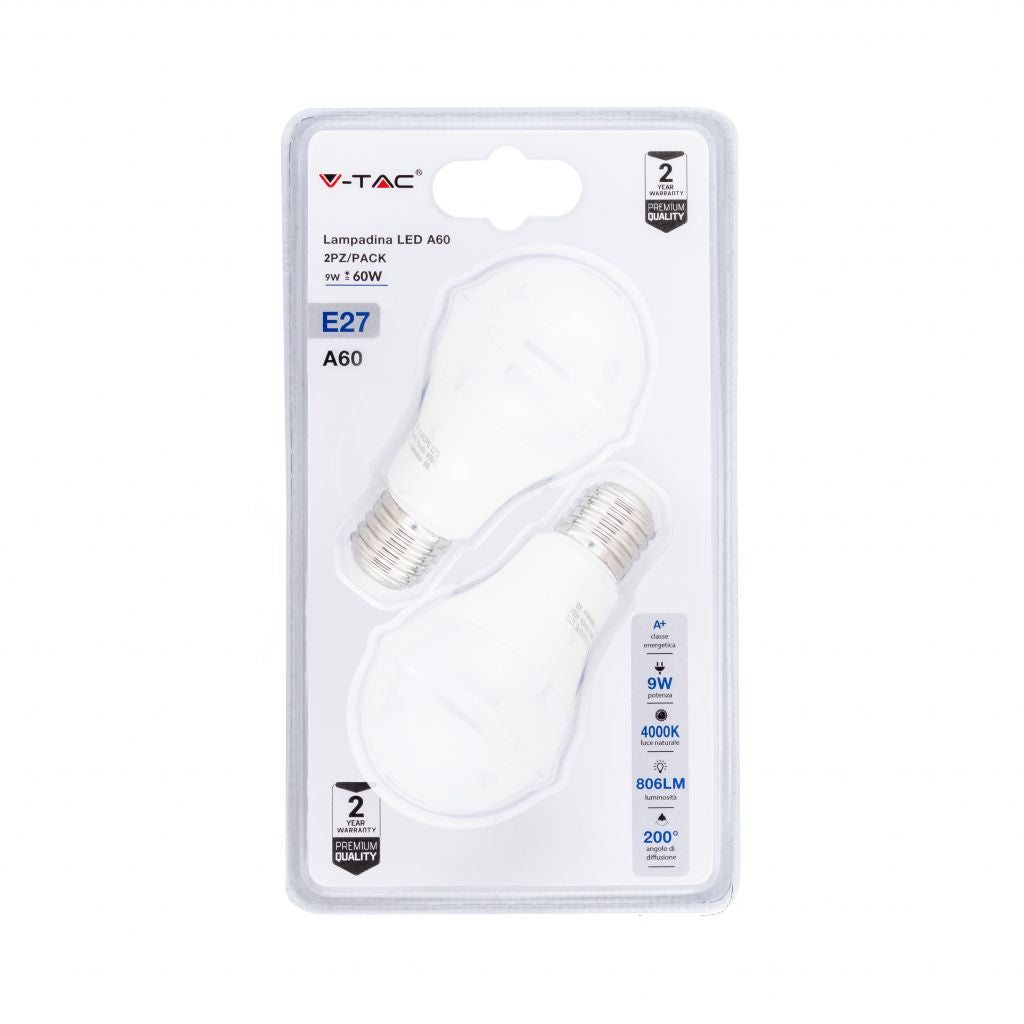 LED Bulb 9W A60 E27 4000K (Blister 2 pezzi)
