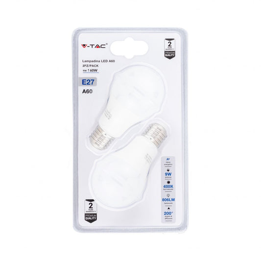 LED Bulb 9W A60 E27 4000K (Blister 2 pezzi)