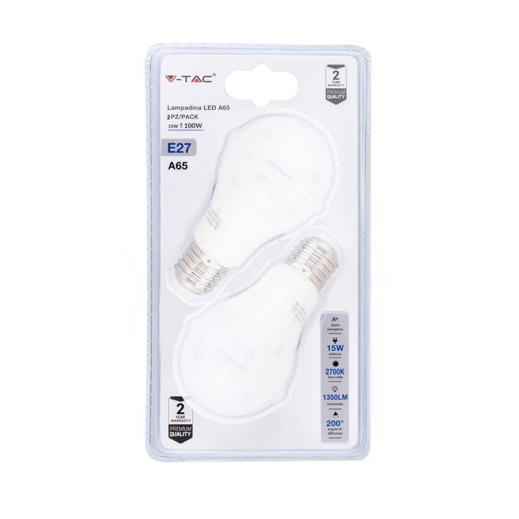 LED Bulb - 15W E27 A65 Thermoplastic 2700K (Blister 2 Pezzi)