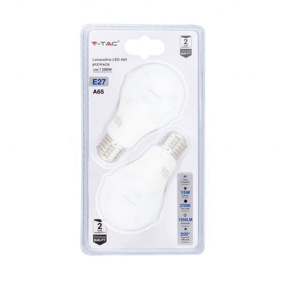LED Bulb - 15W E27 A65 Thermoplastic 2700K (Blister 2 Pezzi)