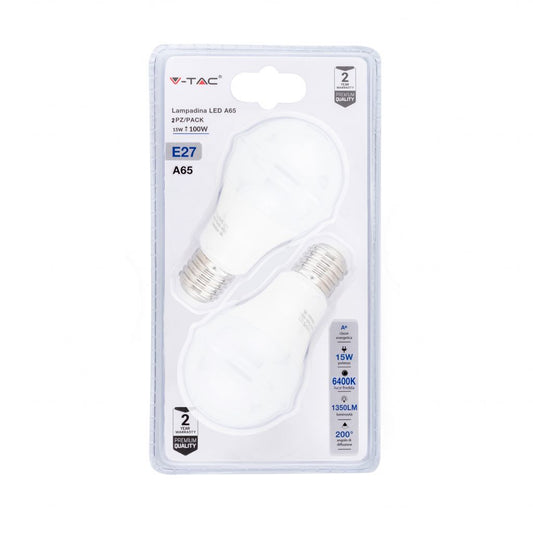 LED Bulb - 15W E27 A65 Thermoplastic 6400K (Blister 2 Pezzi)