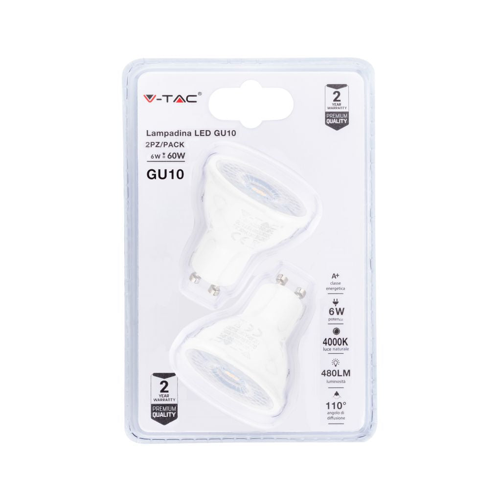 LED Spotlight - 6W GU10 Milky Cover 4000K (Blister 2 pezzi)