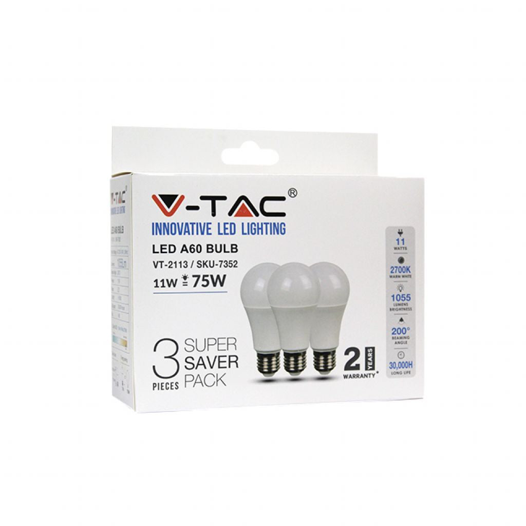 LED Bulb - 11W E27 A60 Thermoplastic 2700K (Box 3 pezzi)
