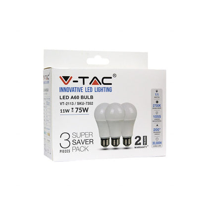 LED Bulb - 11W E27 A60 Thermoplastic 2700K (Box 3 pezzi)