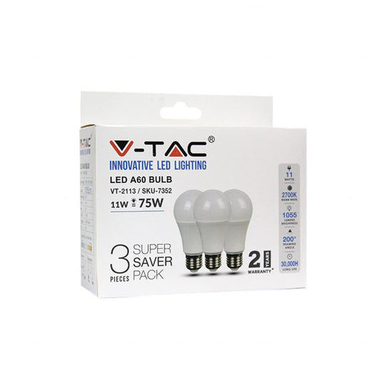 LED Bulb - 11W E27 A60 Thermoplastic 2700K (Box 3 pezzi)