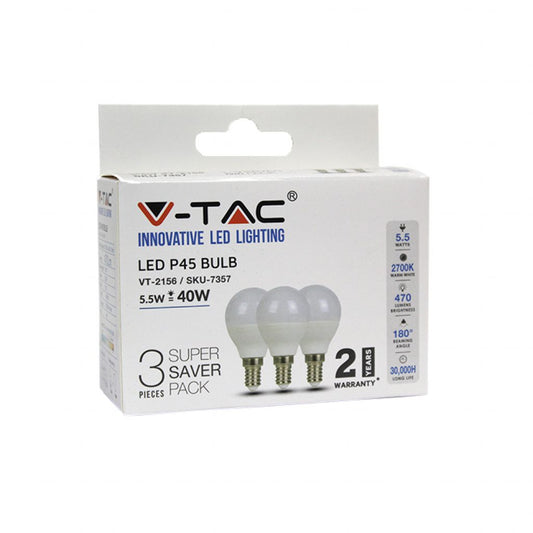 LED Bulb - 5.5W E14 P45 2700K (Box 3 pezzi)