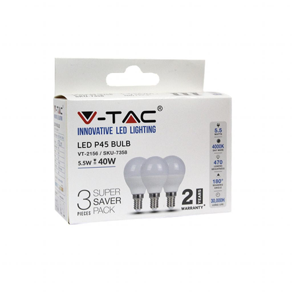 LED Bulb - 5.5W E14 P45 4000K (Box 3 pezzi)