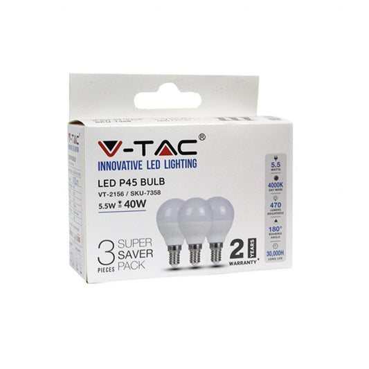 LED Bulb - 5.5W E14 P45 4000K (Box 3 pezzi)