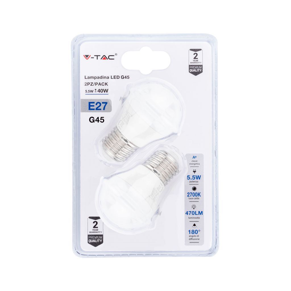 LED Bulb - 5.5W E27 G45 Plastic 2700K (Blister 2 Pezzi)