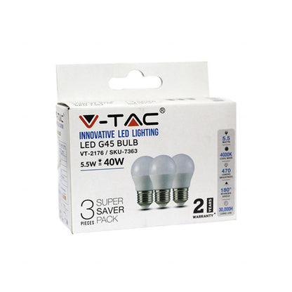 LED Bulb - 5.5W E27 G45 4000K (Box 3 pezzi)