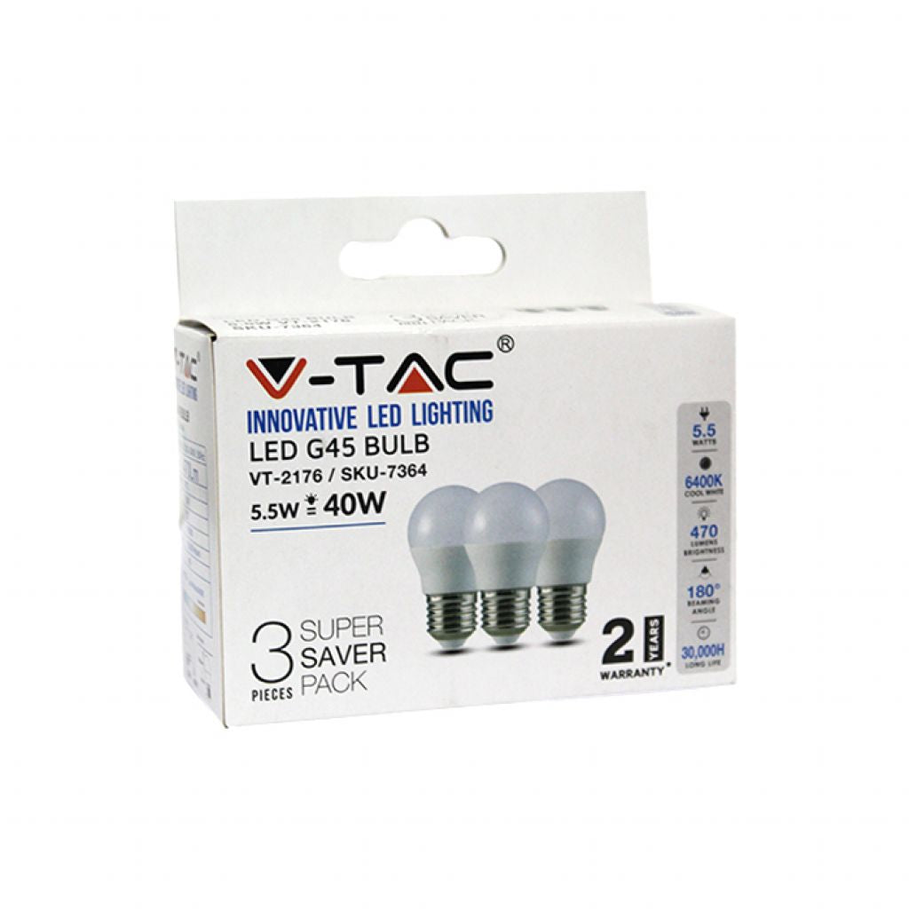 LED Bulb - 5.5W E27 G45 6400K (Box 3 pezzi)