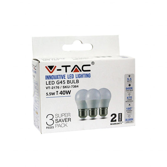 LED Bulb - 5.5W E27 G45 6400K (Box 3 pezzi)