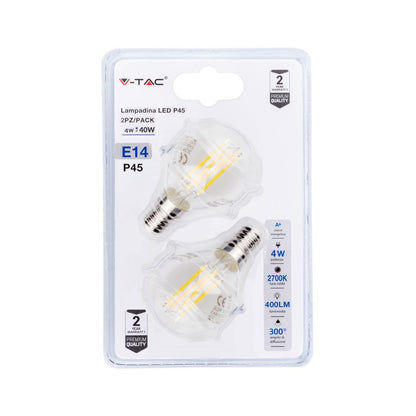 LED Bulb - 4W Cross Filament E14 P45 Clear Cover 2700K (Blister 2 Pezzi)