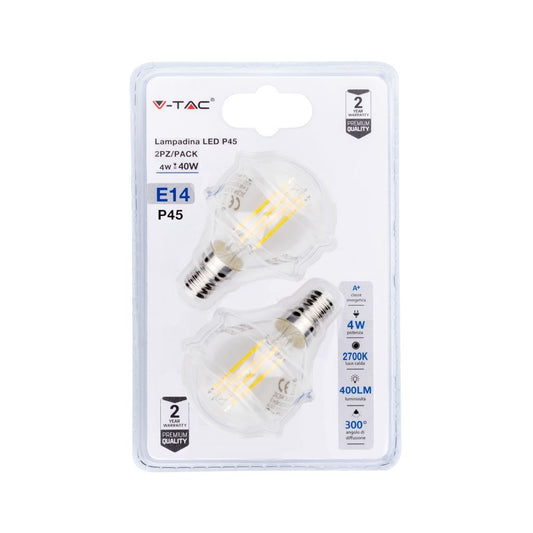 LED Bulb - 4W Cross Filament E14 P45 Clear Cover 2700K (Blister 2 Pezzi)