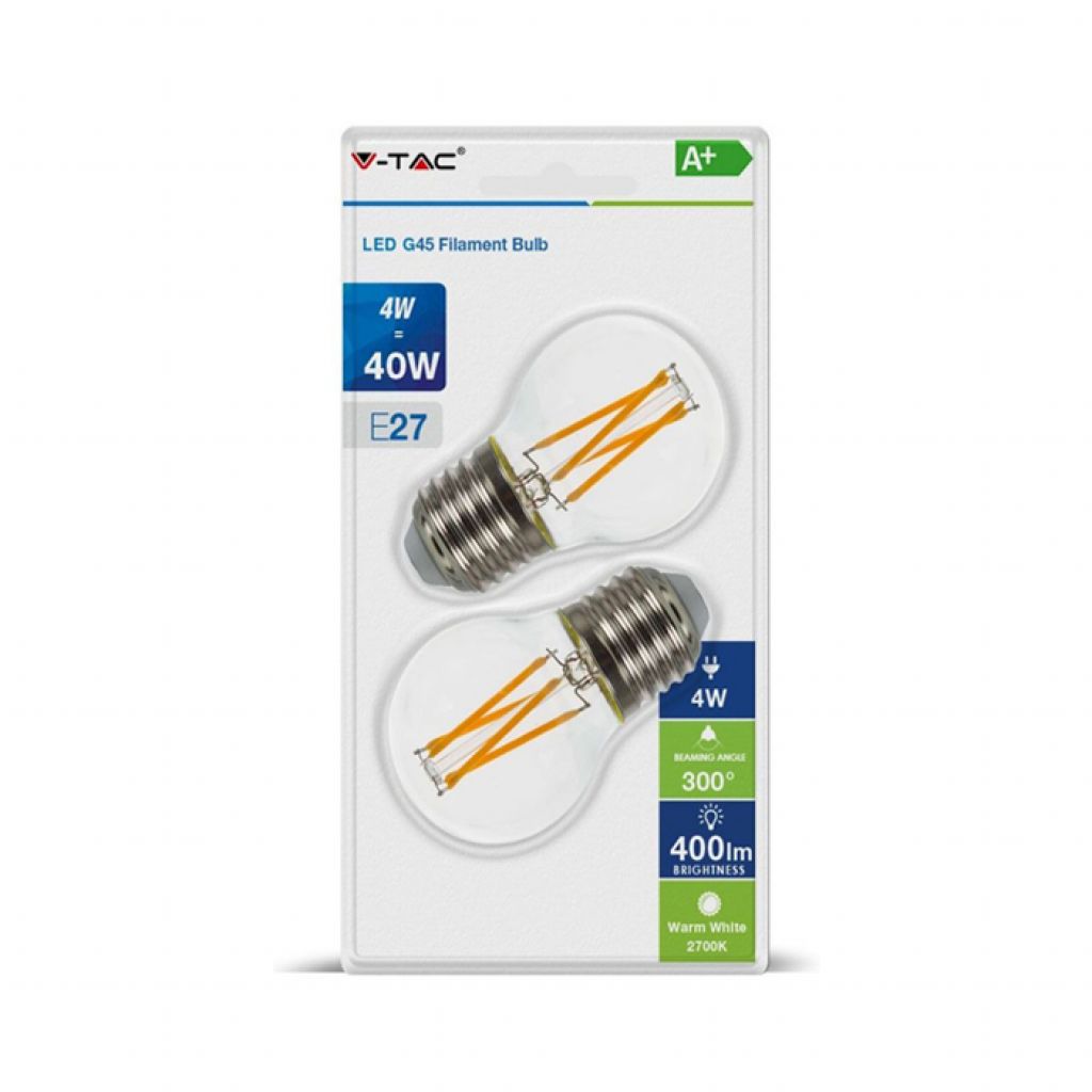 LED Bulb - 4W Filament E27 G45 Clear Cover 2700K (Blister 2 Pezzi)