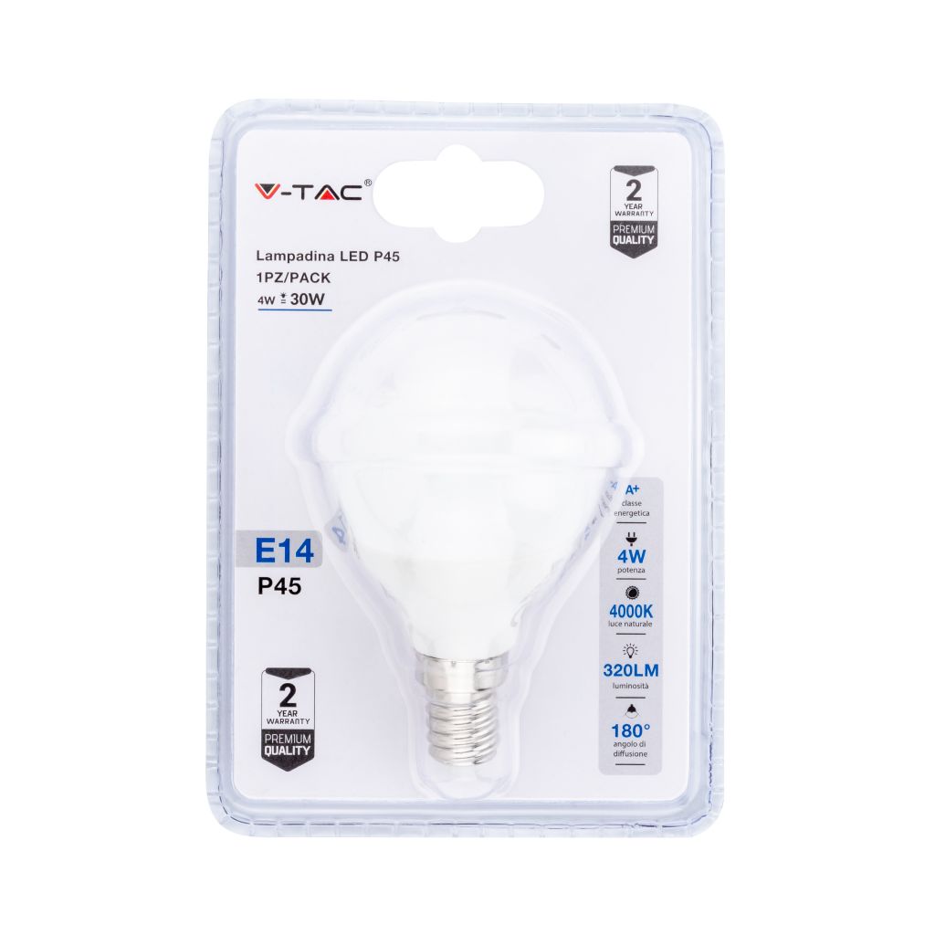 Lampadina LED 4W E14 P45 4000K (Blister 1 pezzo)