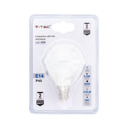 Lampadina LED 5.5W E14 P45 4000K (Blister 1 pezzo)