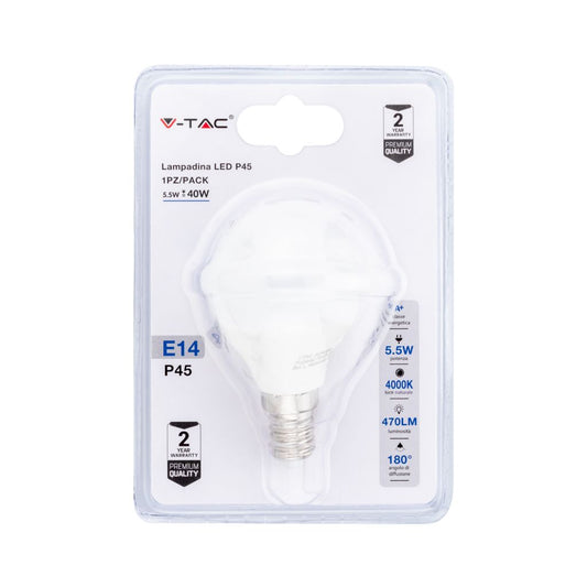Lampadina LED 5.5W E14 P45 4000K (Blister 1 pezzo)