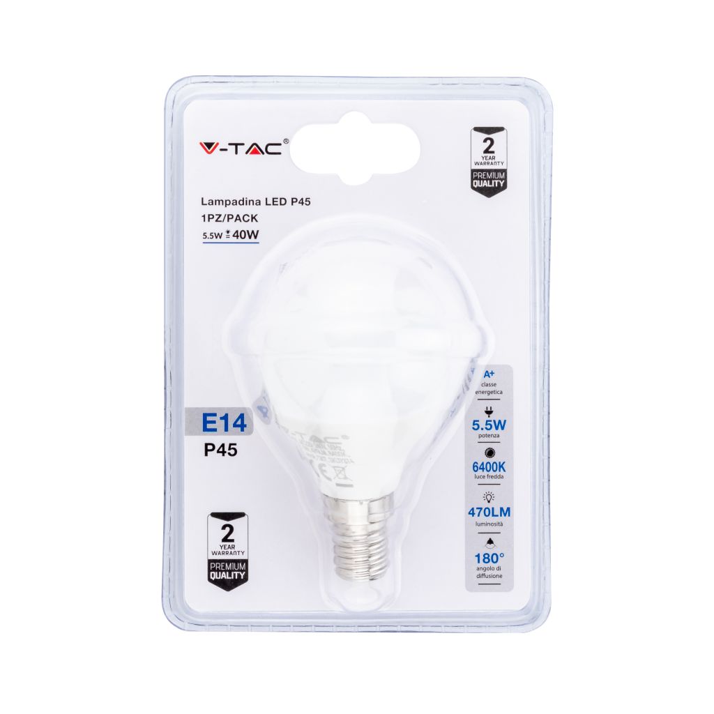 Lampadina LED 5.5W E14 P45 6400K (Blister 1 pezzo)