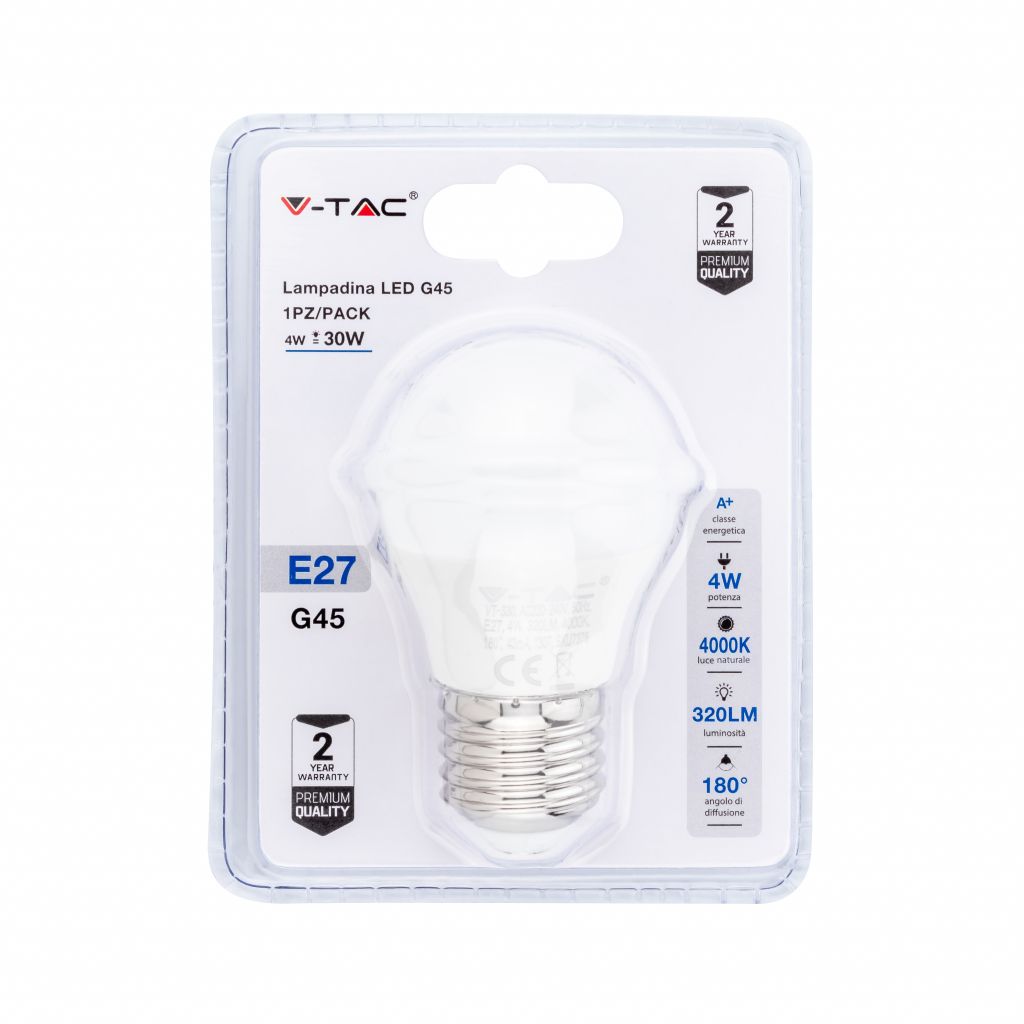Lampadina LED 4W E27 G45 4000K (Blister 1 pezzo)