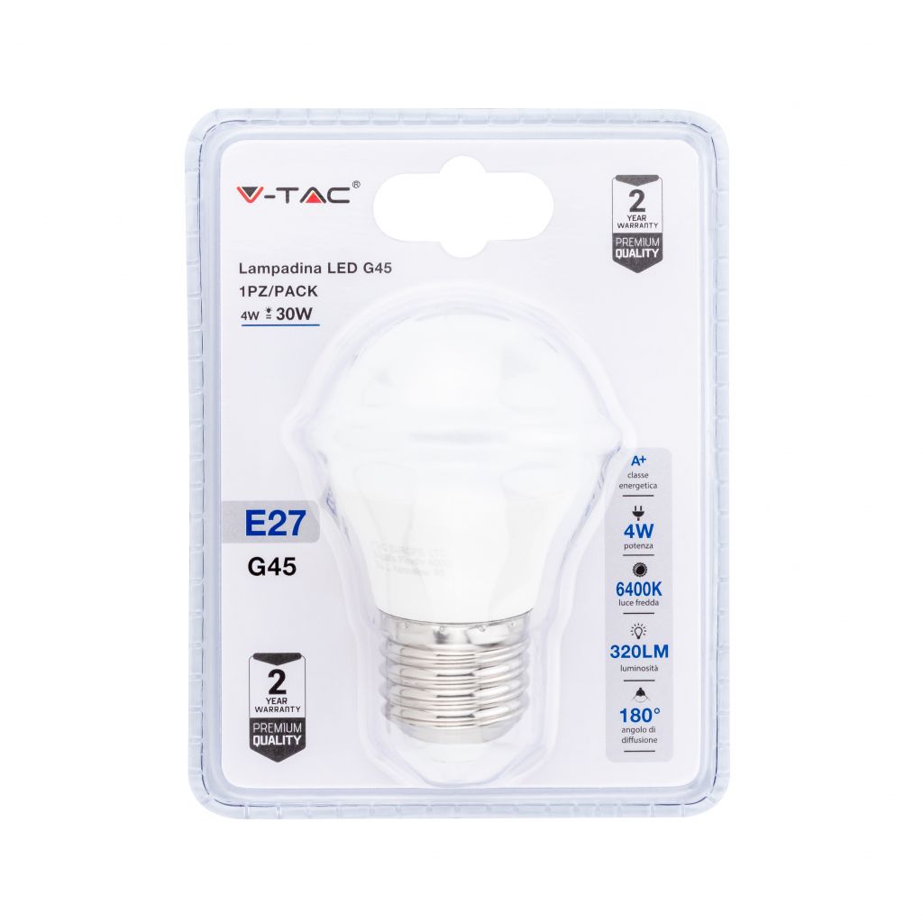 Lampadina LED 4W E27 G45 6400K (Blister 1 pezzo)