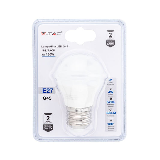 Lampadina LED 4W E27 G45 6400K (Blister 1 pezzo)