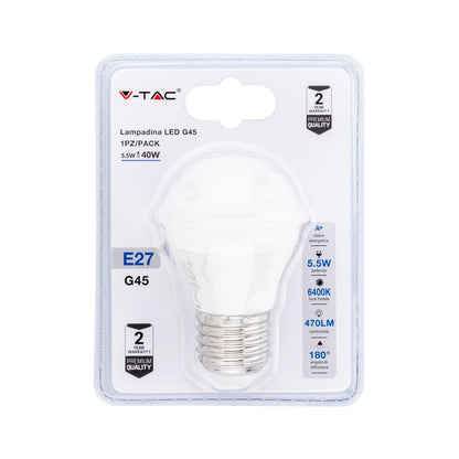 Lampadina LED 5.5W E27 G45 6400K (Blister 1 pezzo)