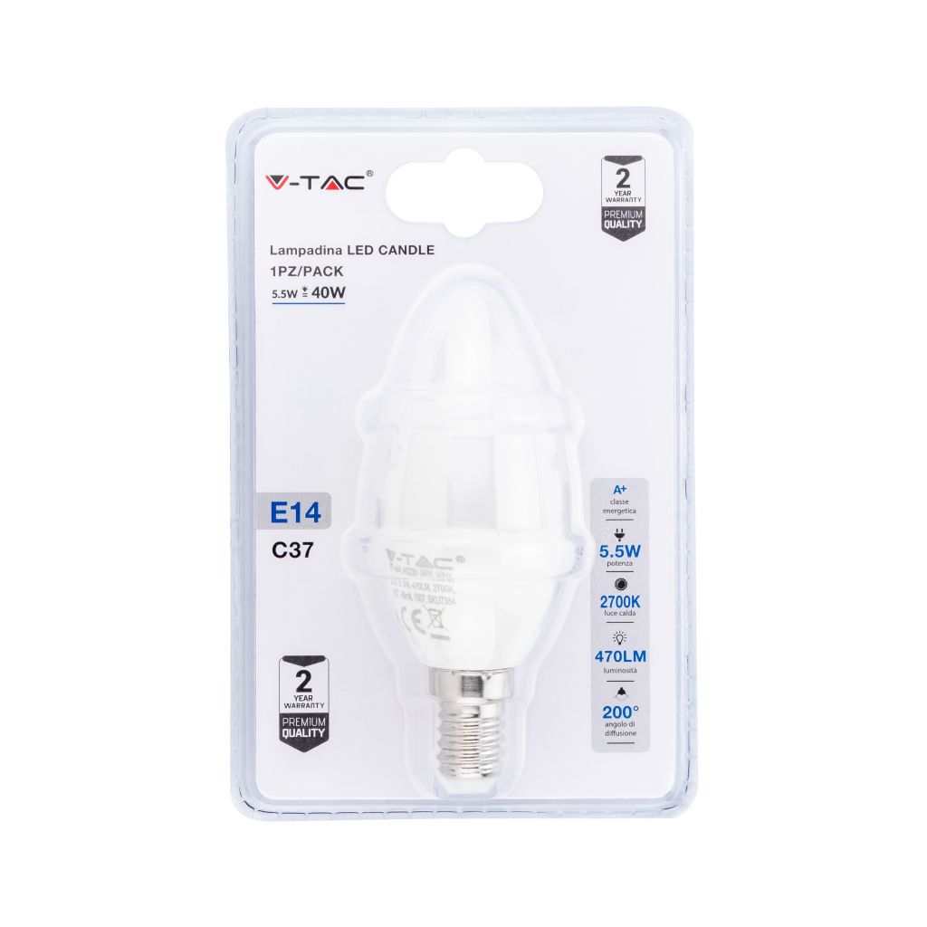 Lampadina LED 5.5W E14 Candela 2700K (Blister 1 pezzo)
