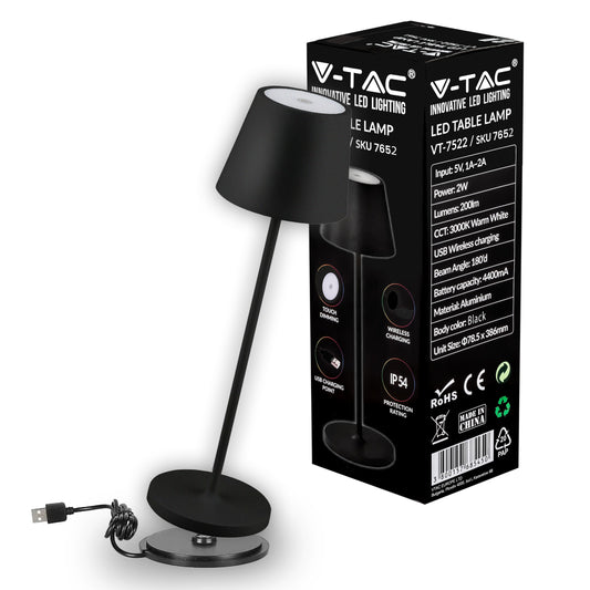 Led 2W Table Lamp(4400Ma Battery) 3000K Ip54 Black Body