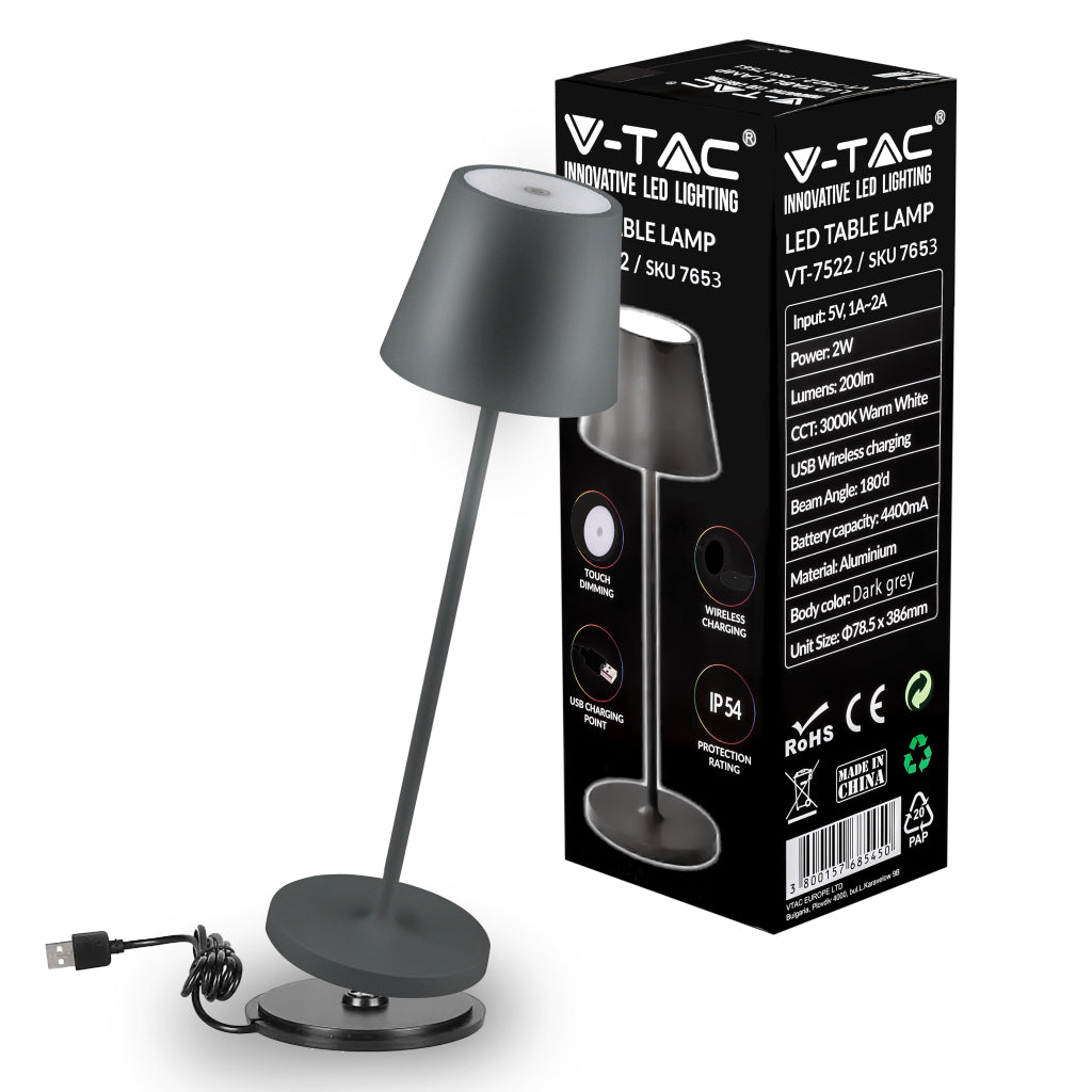 Led 2W Table Lamp(4400Ma Battery) 3000K Ip54 Grey Body