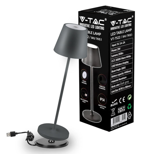 Led 2W Table Lamp(4400Ma Battery) 3000K Ip54 Grey Body