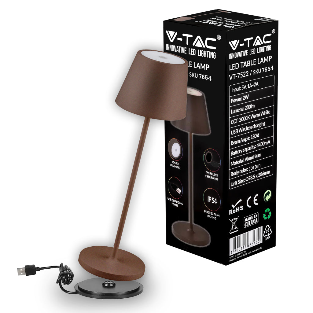 Led 2W Table Lamp(4400Ma Battery) 3000K Ip54 Corten Body
