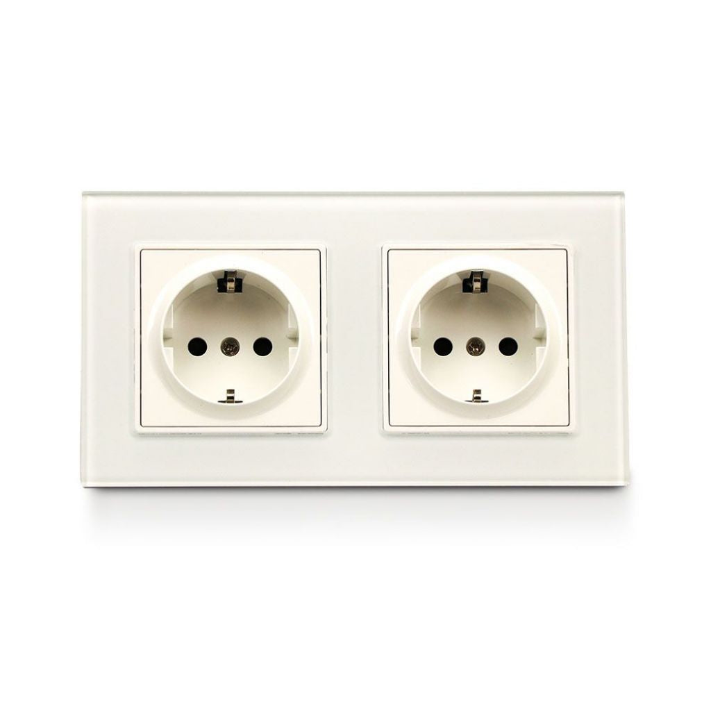 EU Socket 16A Glass Panel 2 Way White