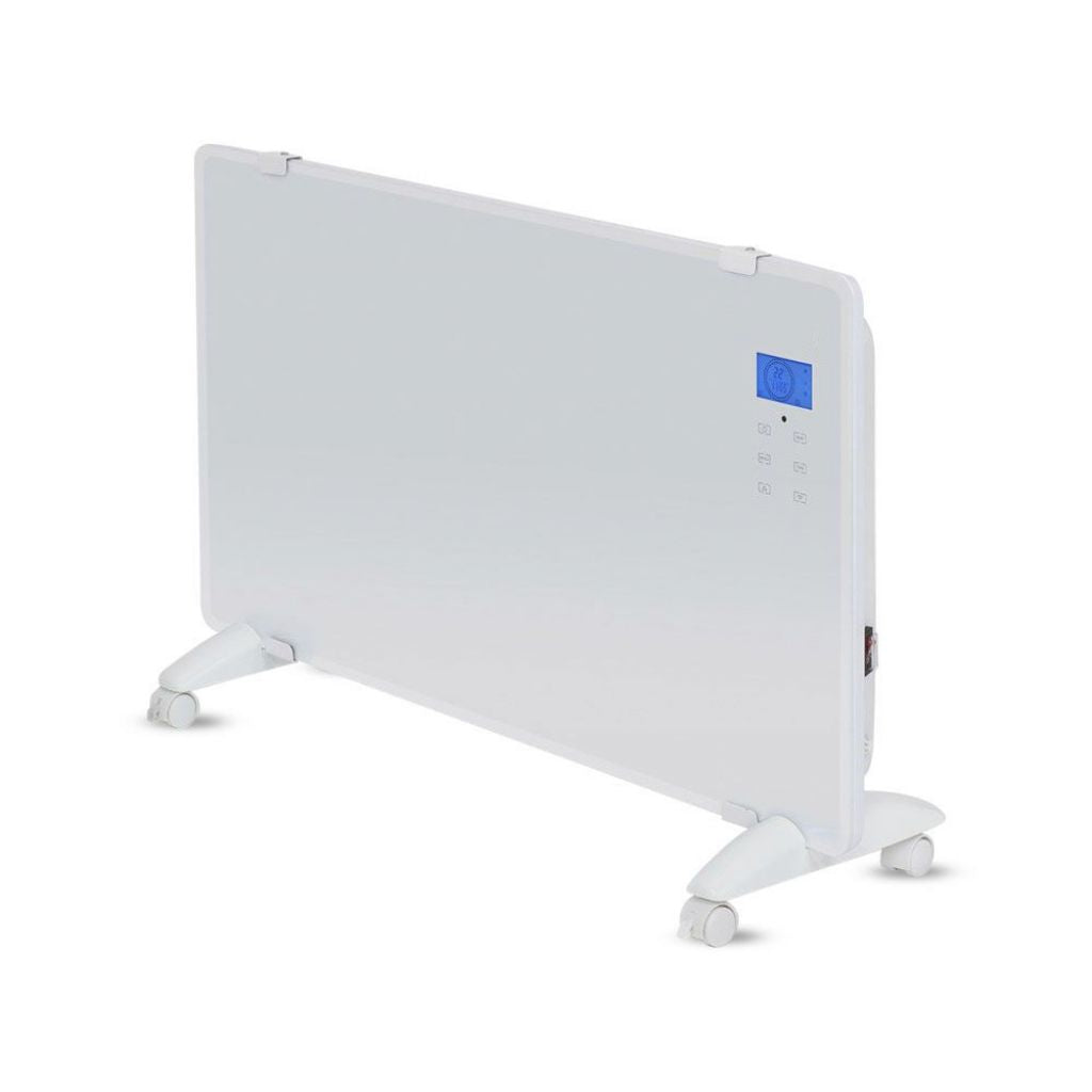 2000W LED Panel Heater With Aluminium Heating Elemenet White IP24 RF Control Display And Wheels