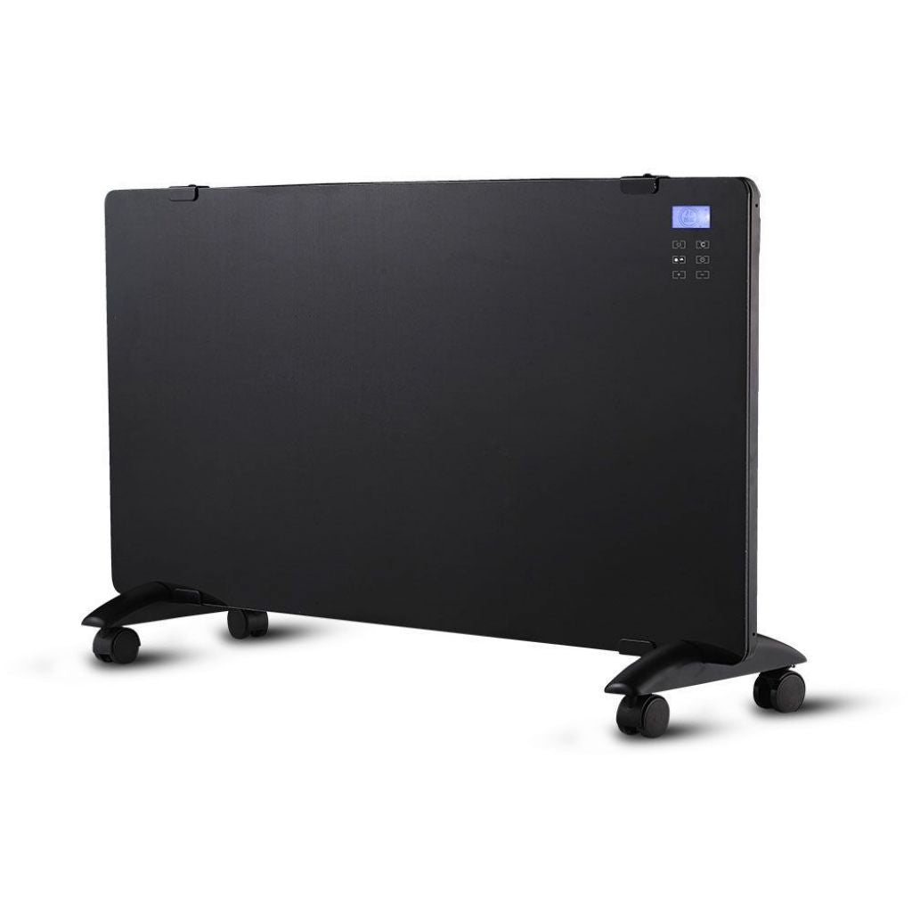 2000W LED Panel Heater With Aluminium Heating Elemenet Black IP24 RF Control Display And Wheels